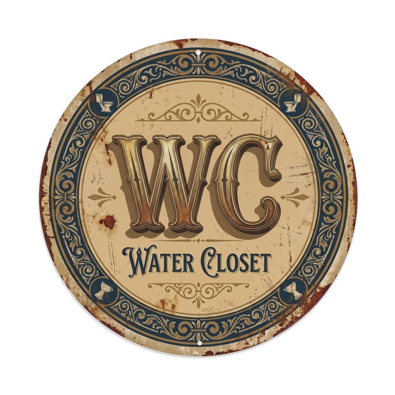 Toilet （WC） Tavern Ornament Metal Tin Sign Plaque Wall Decor for Cafe, Club Bar, Office, Home Garden Round Metal Poster 8x8Inch