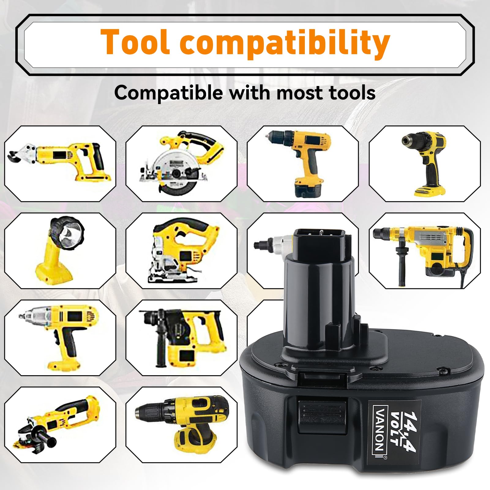 VANON 14,4 V 4800 mAh NIMH DC9091 Batterie de rechange pour Dewalt DE9091 DE9094 DW9091 DW9092 DW9094 DW9038 DE9031 DE9502 DE9038 DE9087 DE9092 DE9144 0 Compatible avec DD. Batterie ewalt 14,4 V