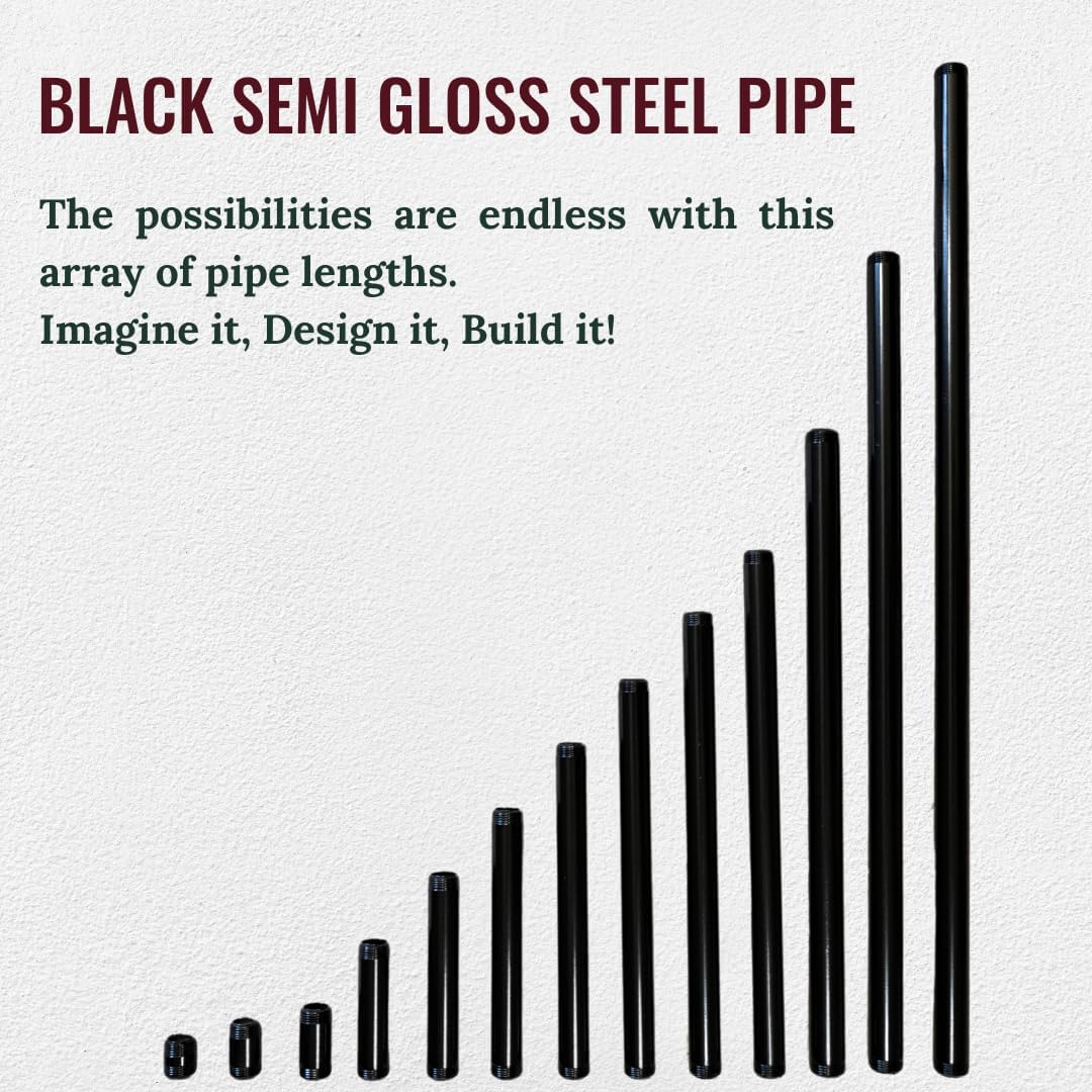 1/2" Steel Industrial Black Pipe, 30" Length, Black Semigloss Finish ; for DIY Shelving, Rustic Furniture & Industrial Home Decor. Pair with PRIM PIPEWORKS Cast Iron Fittings. (4 Pack)