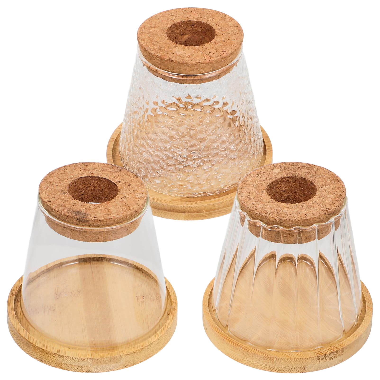 Mikikit 3ensembles Vases De Propagation Verre avec Plateau De Bouteilles Hydroponiques pour Plantes Intérieur Décoration De Bureau avec Liège Et Textures Variées