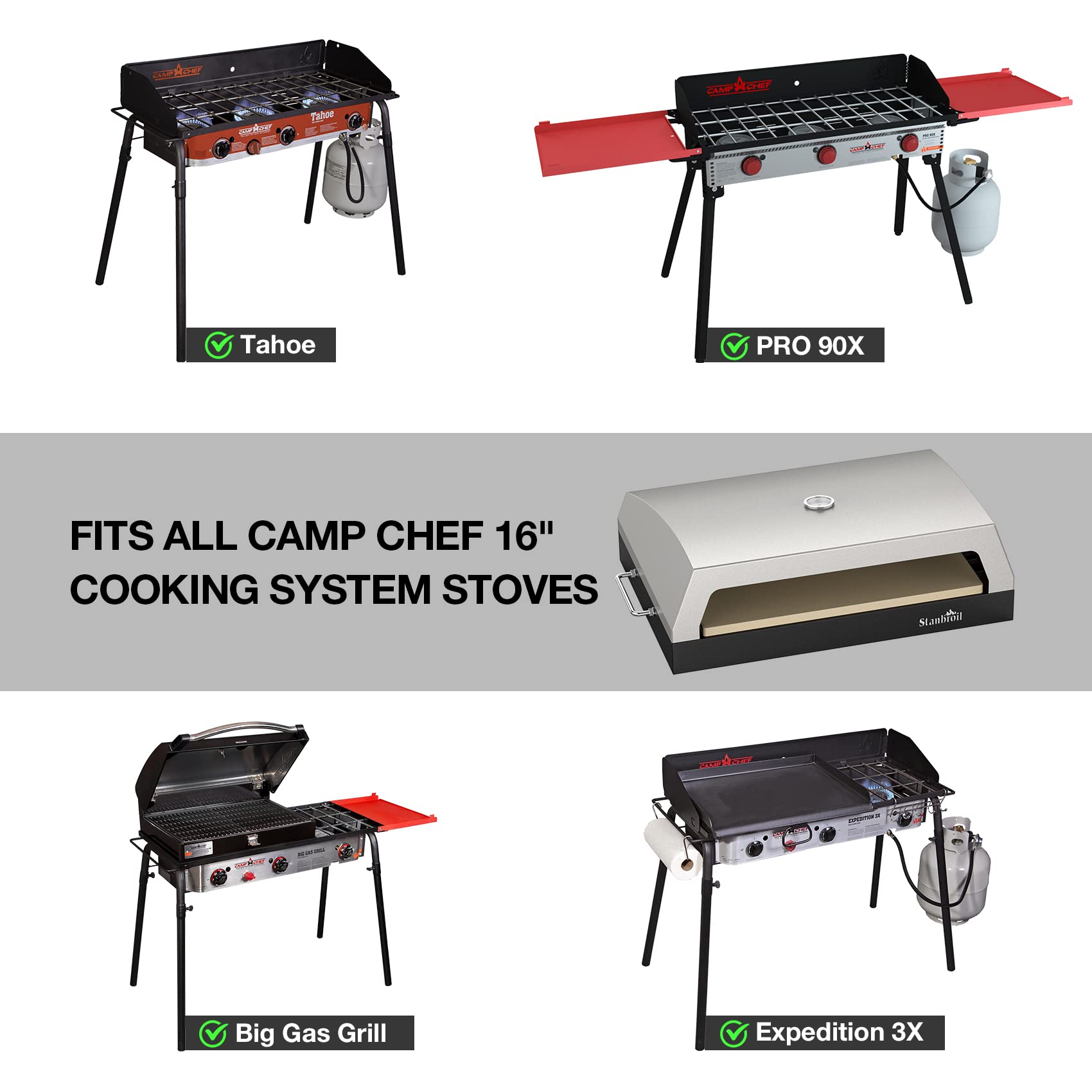 Stanbroil Forno per pizza da esterno, 40,6 cm, accessorio a due fuochi per tutti i fornelli da campeggio da 40,6 cm, 48,3 x 38,1 cm, pietra per pizza