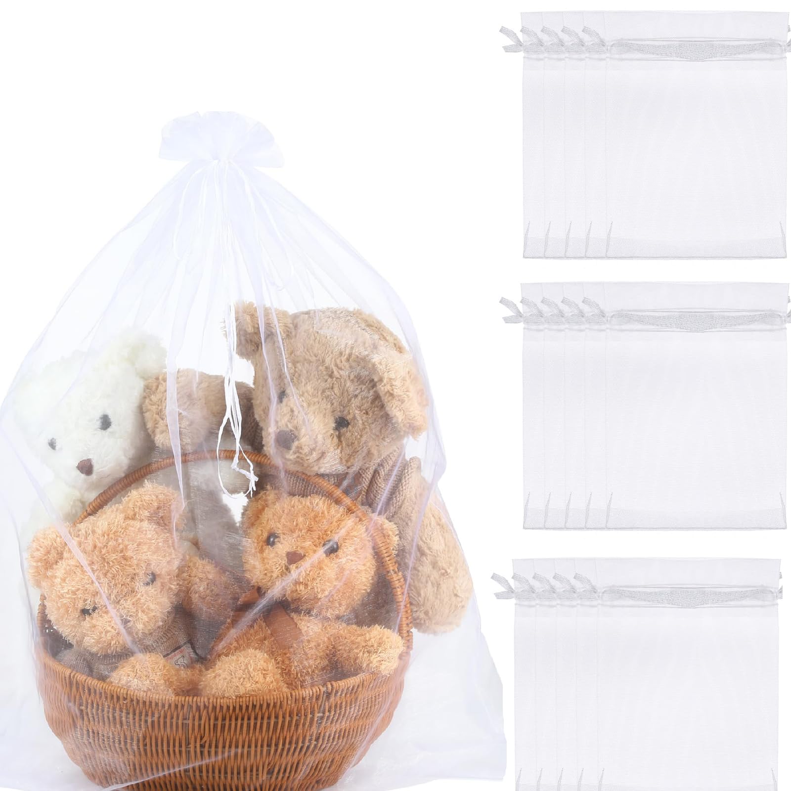 WWEsemeren 15 Pcs 16 x 24 Inches White Extra Large Drawstring Organza Bags Mesh Gift Drawstring Pouches Mesh Gift Bags Jewelry Pouches for Party Wedding Favor Candy Bottle Sample