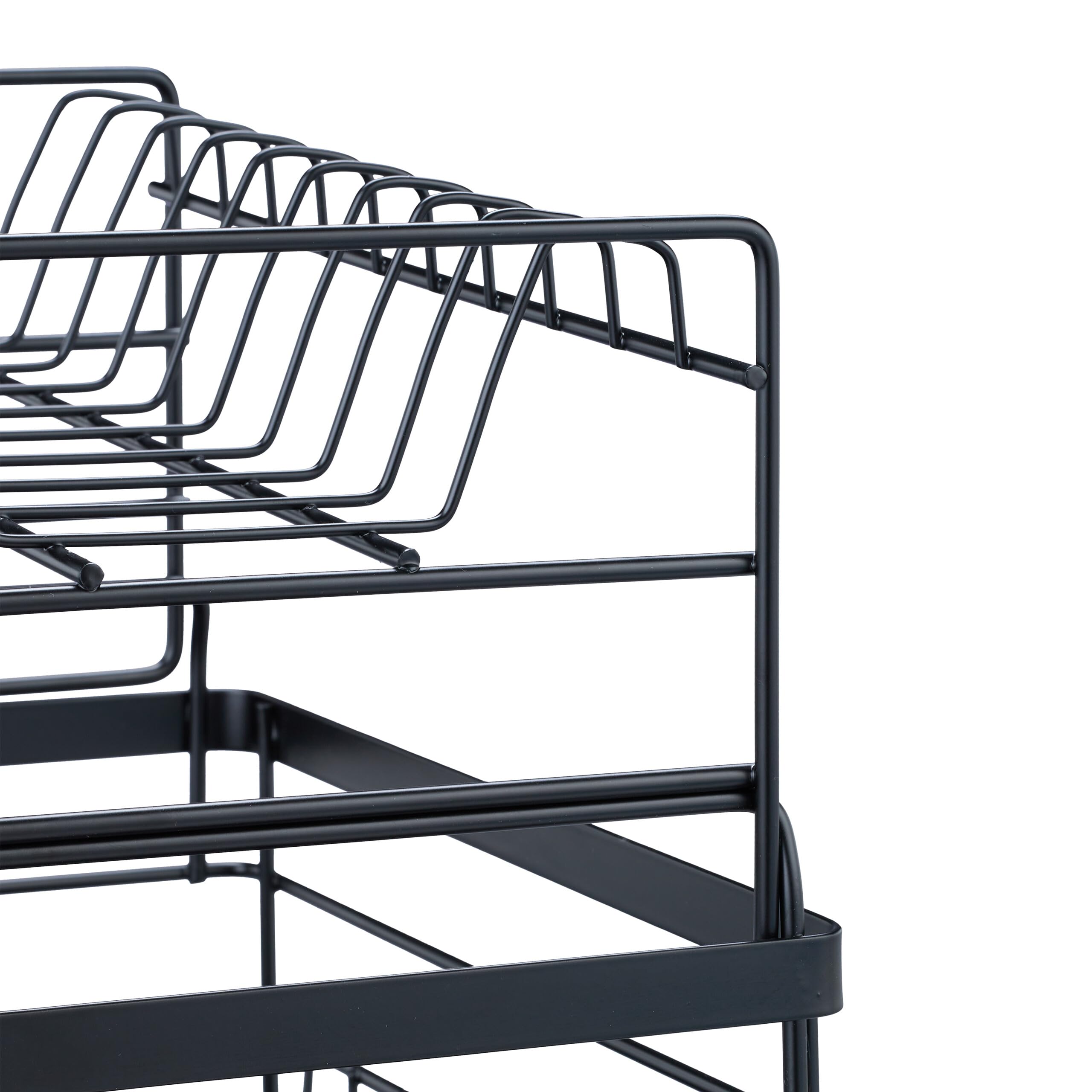 Relaxdays Abtropfgestell Geschirr, aus Metall, HxBxT: 18 x 42,5 x 31,5 cm, Geschirrtrockengestell für die Küche, schwarz
