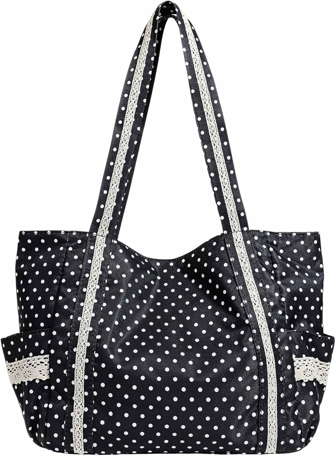 Polka Dot Tote Bag, Cute Tote Bags for Women, Large Canvas Tote Bag with Pockets, Y2k Vintage Tote Bag, Canvas Shoulder Tote Bag with Handles, Cloth Whimsical Purse, Whimsy Twee Aesthetic