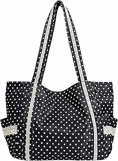 Polka dot tote bag with side pockets and lace trim