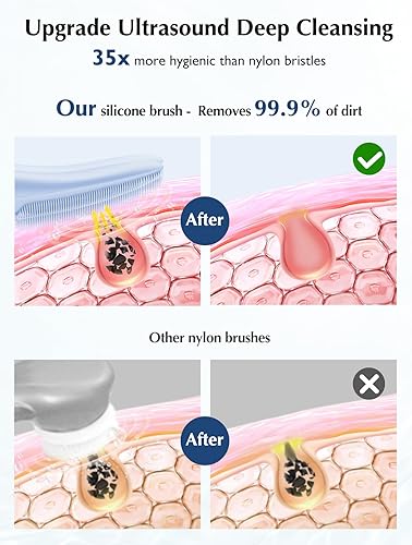 Miniatura 20 de COSLUS Cepillo de limpieza facial de silicona: cepillo de lavado facial recargable impermeable, 4 modos de limpieza, exfoliante facial eléctrico