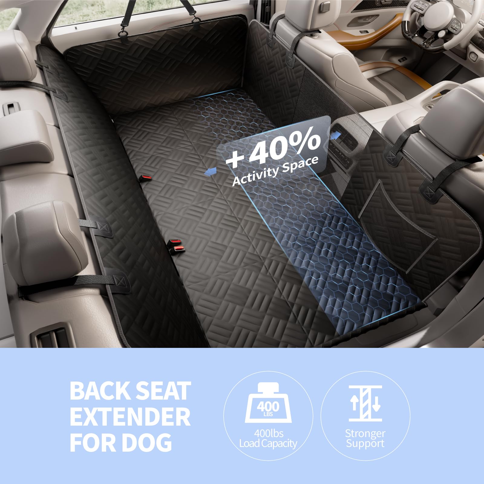 ELLINI Dog Car Seat Cover for Back Seat, Hard Bottom Back Seat Extender for Dogs, Holds 400lbs, 600D Heavy Duty Scratch-Proof Waterproof Dog Hammock for Full-Size Trucks/SUVs - image 2