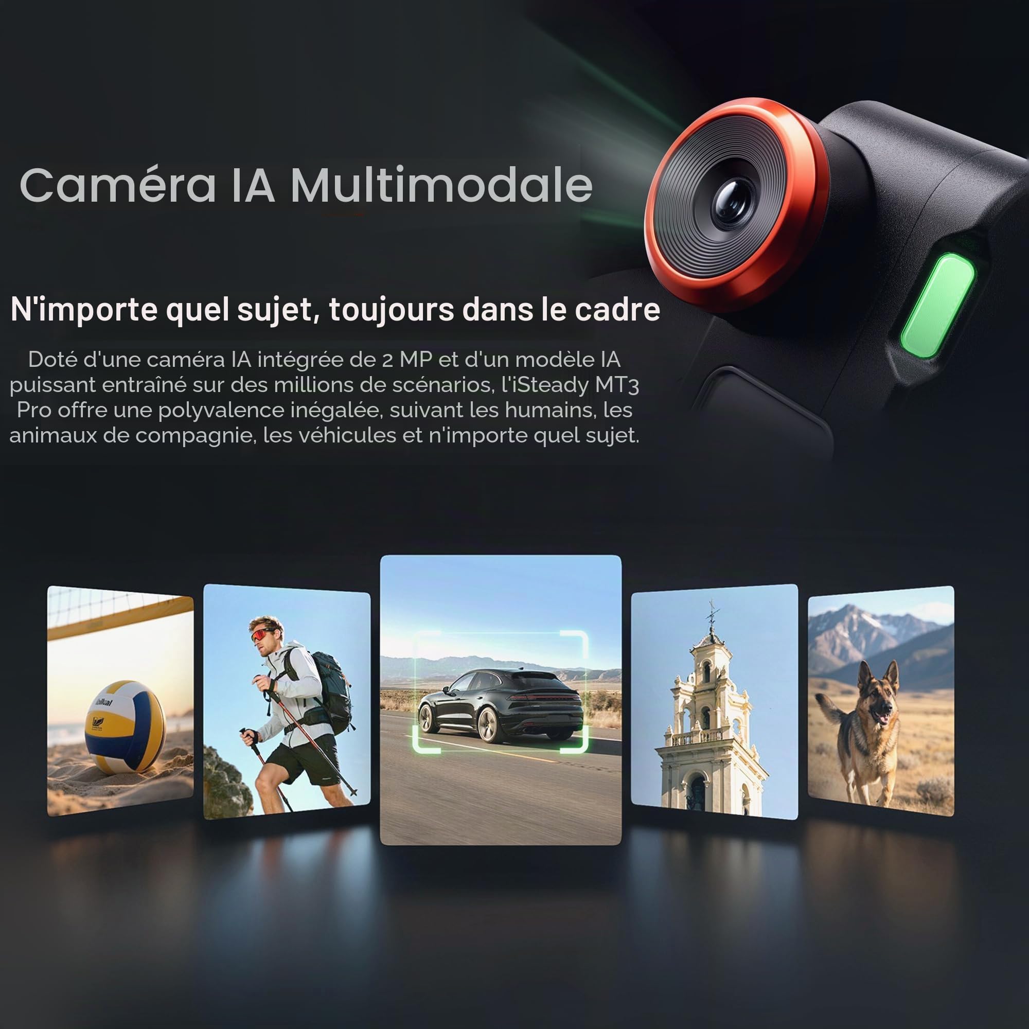hohem iSteady MT3 Pro Kit stabilisateur de cardan d'appareil photo avec suivi AI et télécommande amovible en direct feed, poignée rotative bidirectionnelle, mise au point verticale, charge utile de