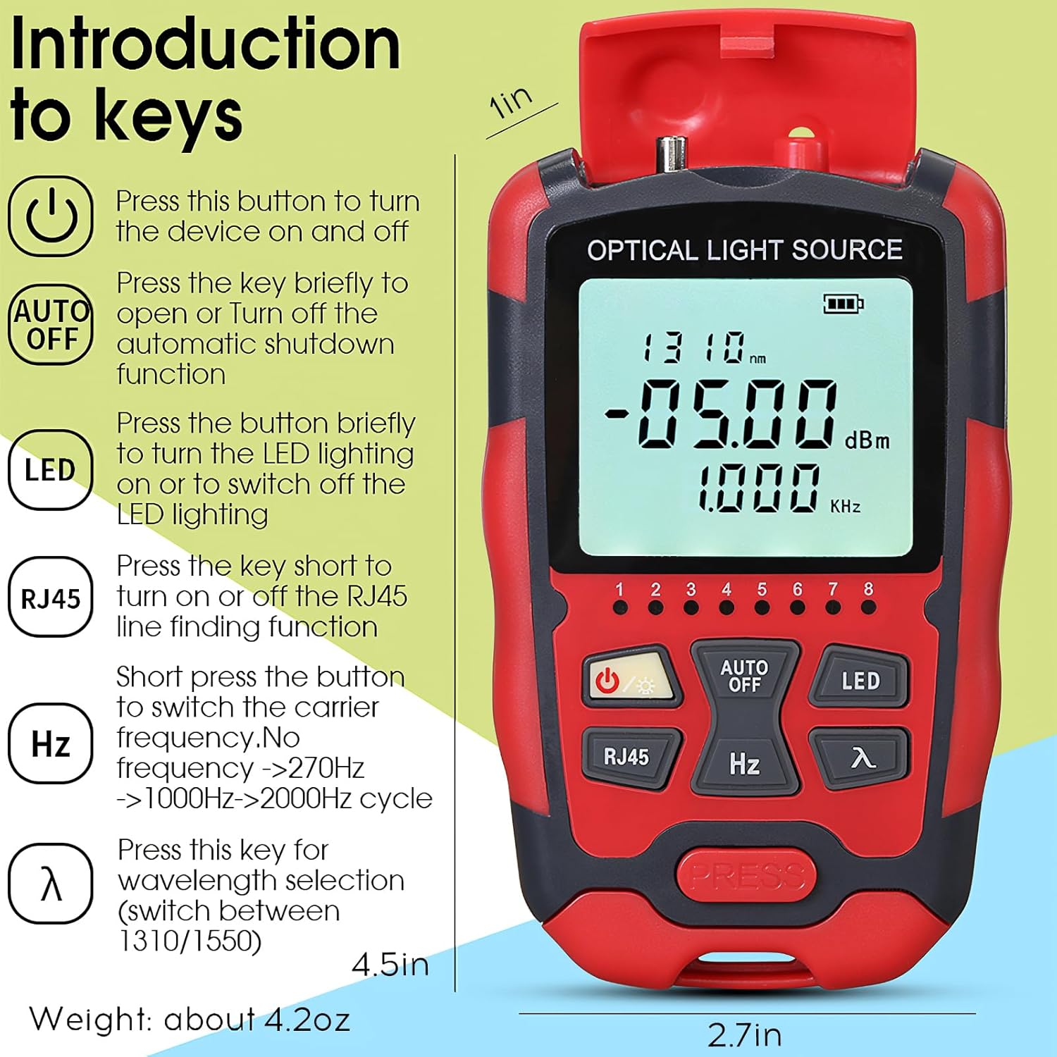 A-M1315 Optical Light Source SC/FC/ST Universal Interface Single Mode Dual Wavelength 1310nm 1550nm Fiber Optic Light Source with RJ45 Test Fiber Optic Cable Tester