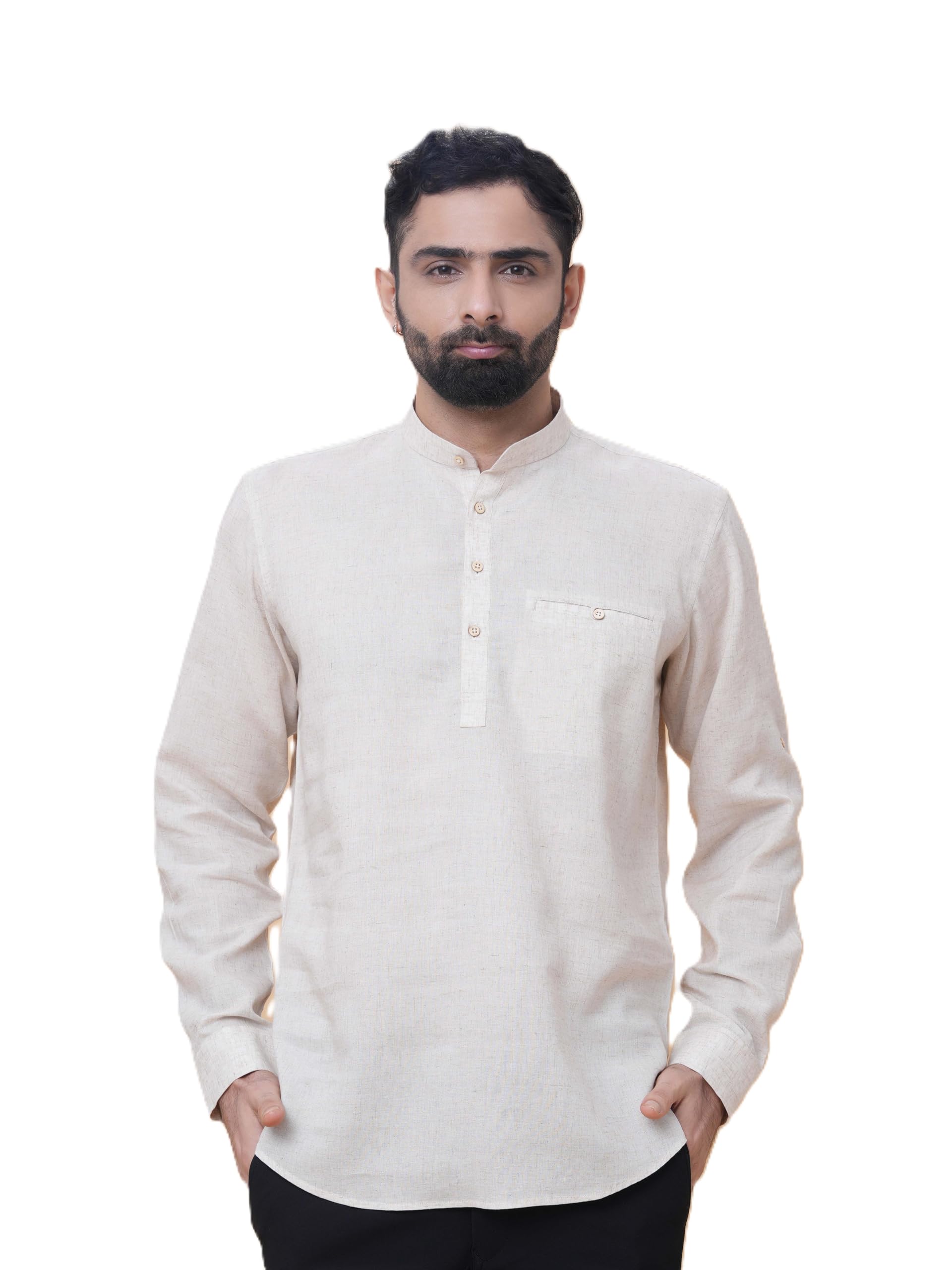 Short Kurta for Men with Chinese Collar in Wine Color | Solid Kurta Shirt for Men for Casualwear and Daily Comfort-image-2