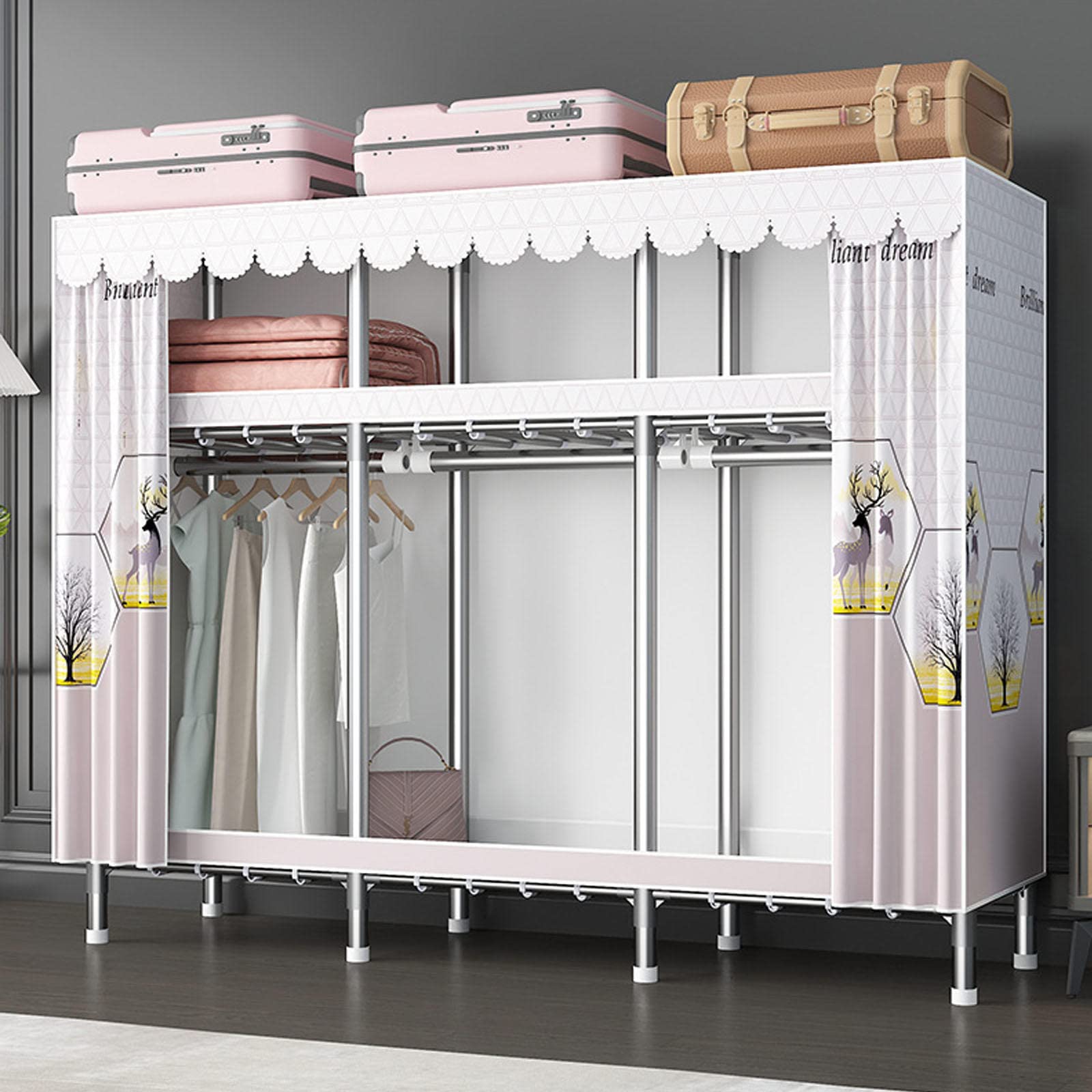 Kleiderschrank, tragbare Kleiderschrankregale, faltbarer Schrank mit Kleiderstange, Kleiderschrank-Aufbewahrungsorganisator für Schlafzimmer,C-176x45x169cm