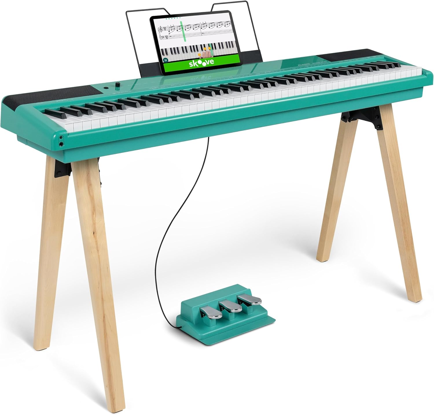 Alesis Recital Home Digital Piano with 88 Weighted Hammer Mechanics Keys Stand Pedals and Teaching Material Turquoise
