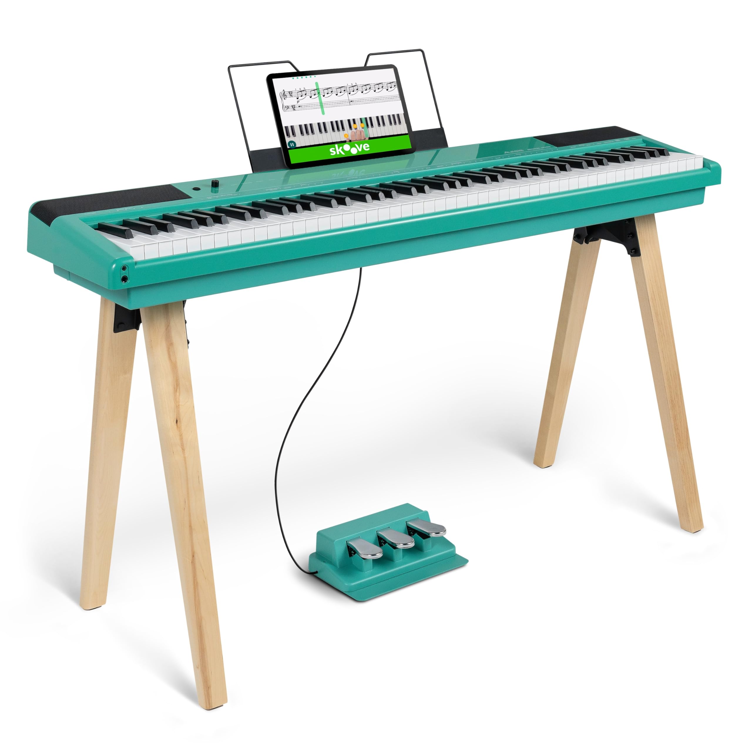 Alesis Recital Home Digital Piano with 88 Hammer Action Weighted Keys, Stand, Pedals and Lessons, Turquoise