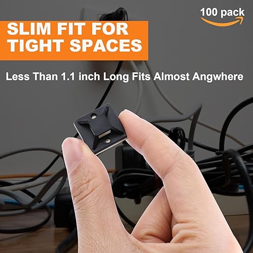 Miniatura 3 de Paquete de 100 soportes adhesivos para bridas de cables de 1.1 pulgadas con clips de alambre multiusos con orificio para tornillo, palo de anclaje