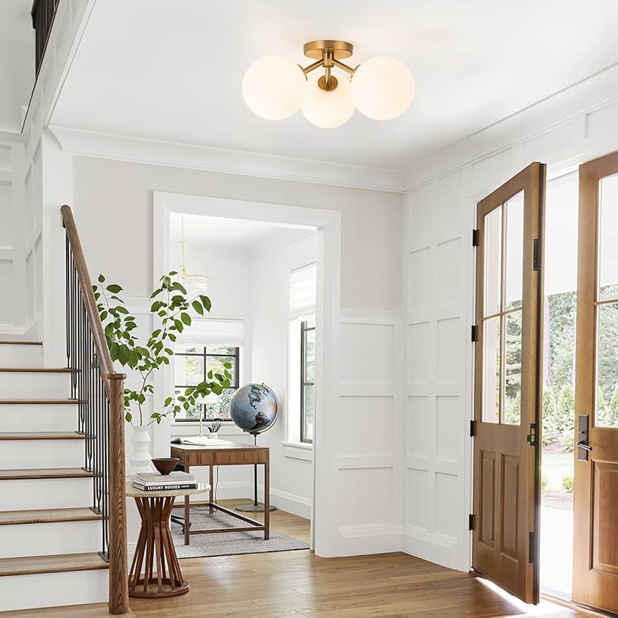 Gold Semi Flush Mount Ceiling Light Fixture 3 Light 18 inch