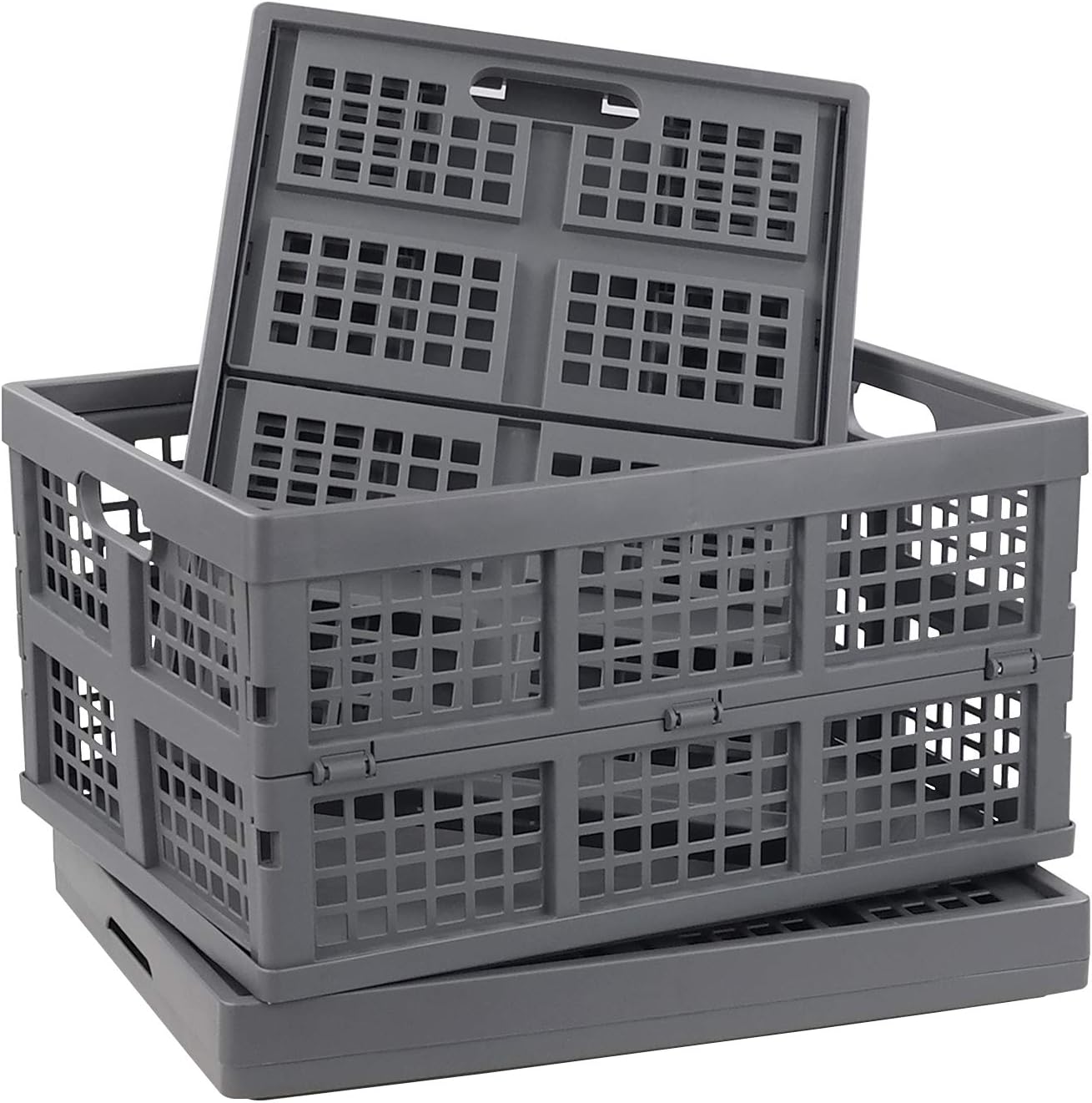 3 Packs Plastic Collapsible Crates Folding Baskets Organizing Bin (32 L)