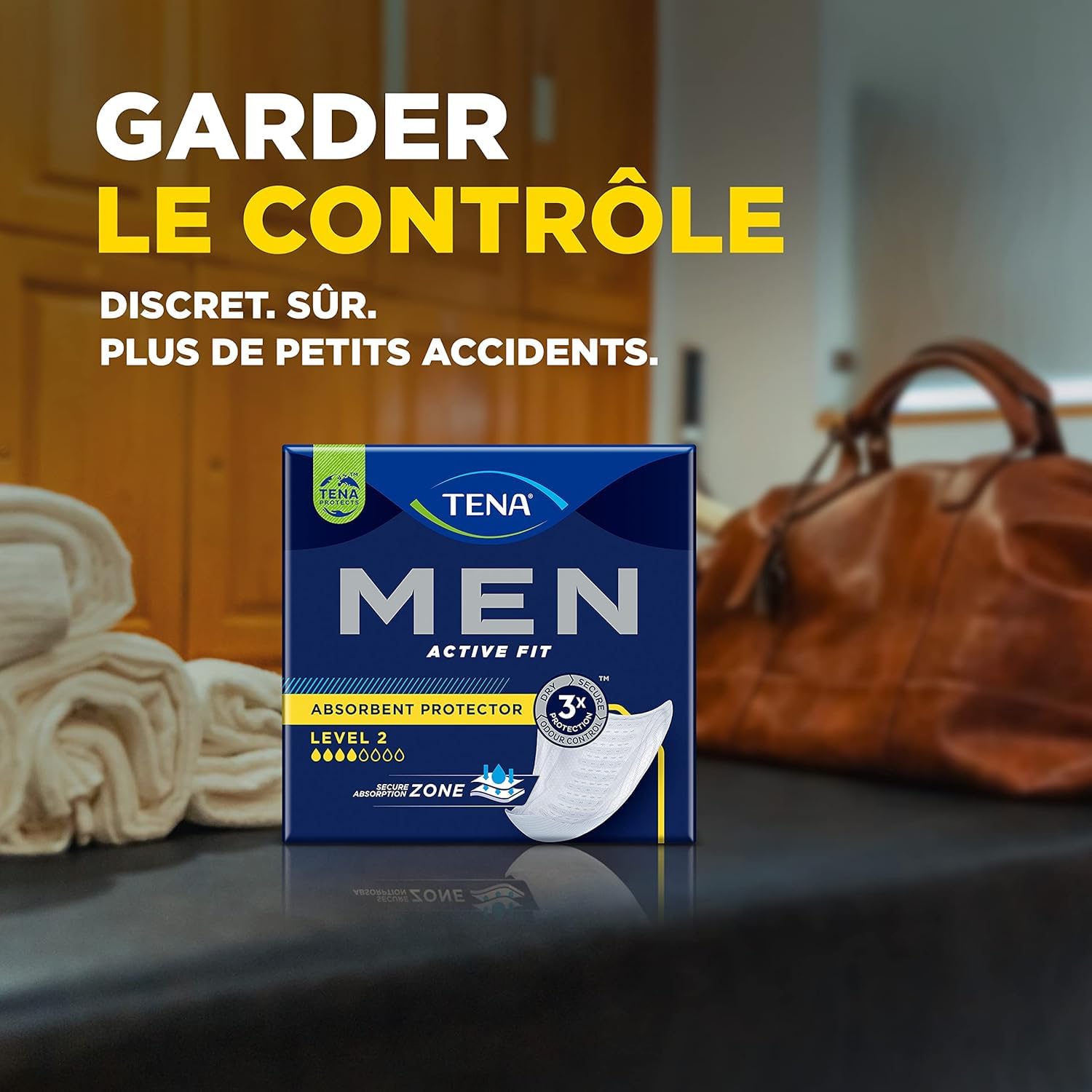 TENA Men Protections Absorbantes Niveau 2 Incontinence Homme - Pour Fuites Urinaires Modérées, Sans parfum, Blanc, 60 Protections (Pack 1 mois) (L'emballage peut varier)