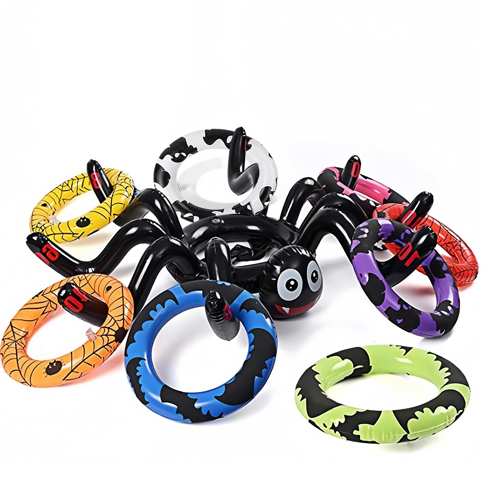 COSORO 9pcs Halloween Ring Toss Game Inflatable Spider Hat Ring Toss Toys,Fun Halloween Party Games Target Toss Toy Set for Kids,Adults Family Indoor Outdoor Halloweens Party Toss Games Props