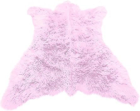 Fur Accents Cute, Bear Skin Accent Rug, Chubby Bear Design Throw Rug. Realistic, Thick Fur, Suede Lined, Washable, Handmade in America Pink, 4x5