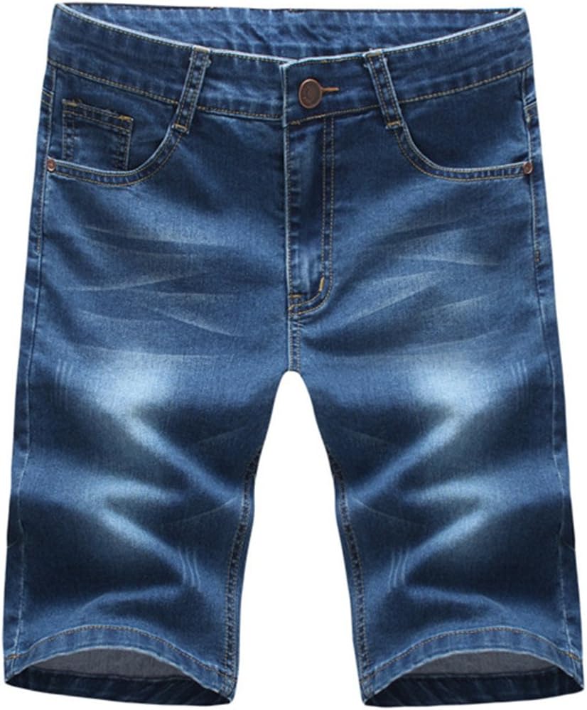 Men's Distressed Skinny Fit Ripped Zipper Jeans Destroyed Denim Pants Blue 32