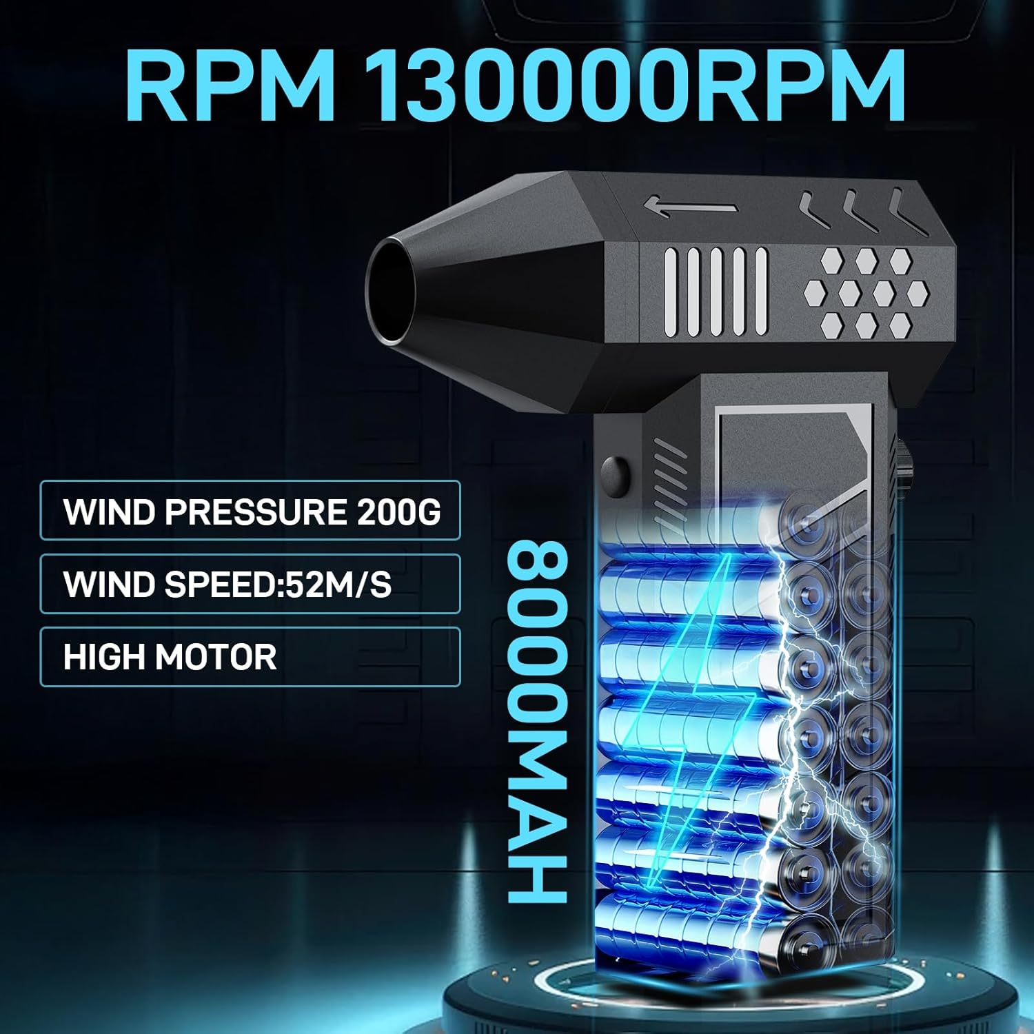 Compressed Air Duster, 130000RPM Electric Air Duster, Powerful Air Pump for Inflatables,8000mAh Leaf Blower/Snow Blower/Car Duster 11