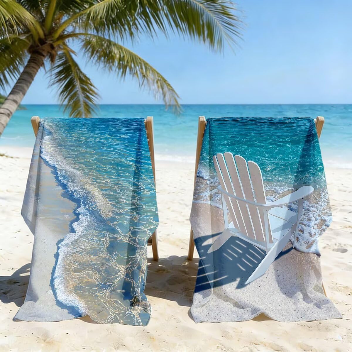 Toalla Playa 100x220 cm, Toalla Gimnasio Microfibra Secado Rapido, Juego de 2 Antiarena Toallas de Playa, Ligera Compacta Toallas Microfibra Grande para Viaje, Regalo Hombre Mujer (Océano) -5103