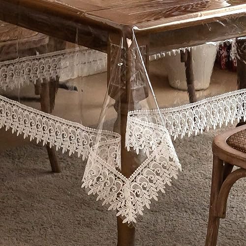Miniatura 10 de ARTABLE Mantel rectangular de vinilo de PVC, impermeable, transparente, con borde de macramé de encaje, para Navidad, cocina, hogar, exteriores,