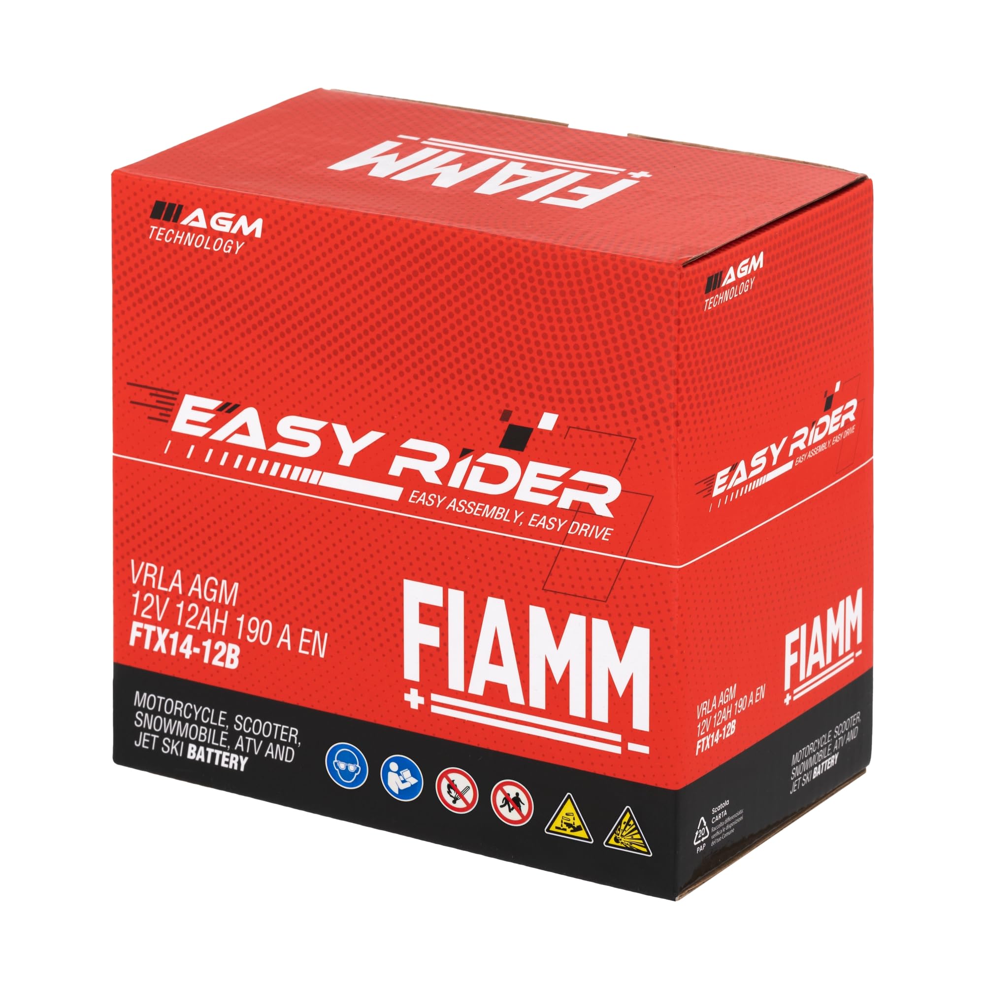 Fiamm Batteria per Moto e Scooter FTX14-12B 12AH 190A, Batteria Easy Rider AGM Technology, Massima Potenza di Avvio,Senza Manutenzione, Già Carica, Pronta all'Uso, Adatta a Scooter e Moto | AGM Technology, Massima Potenza di Avvio,Senza Manutenzione, Già