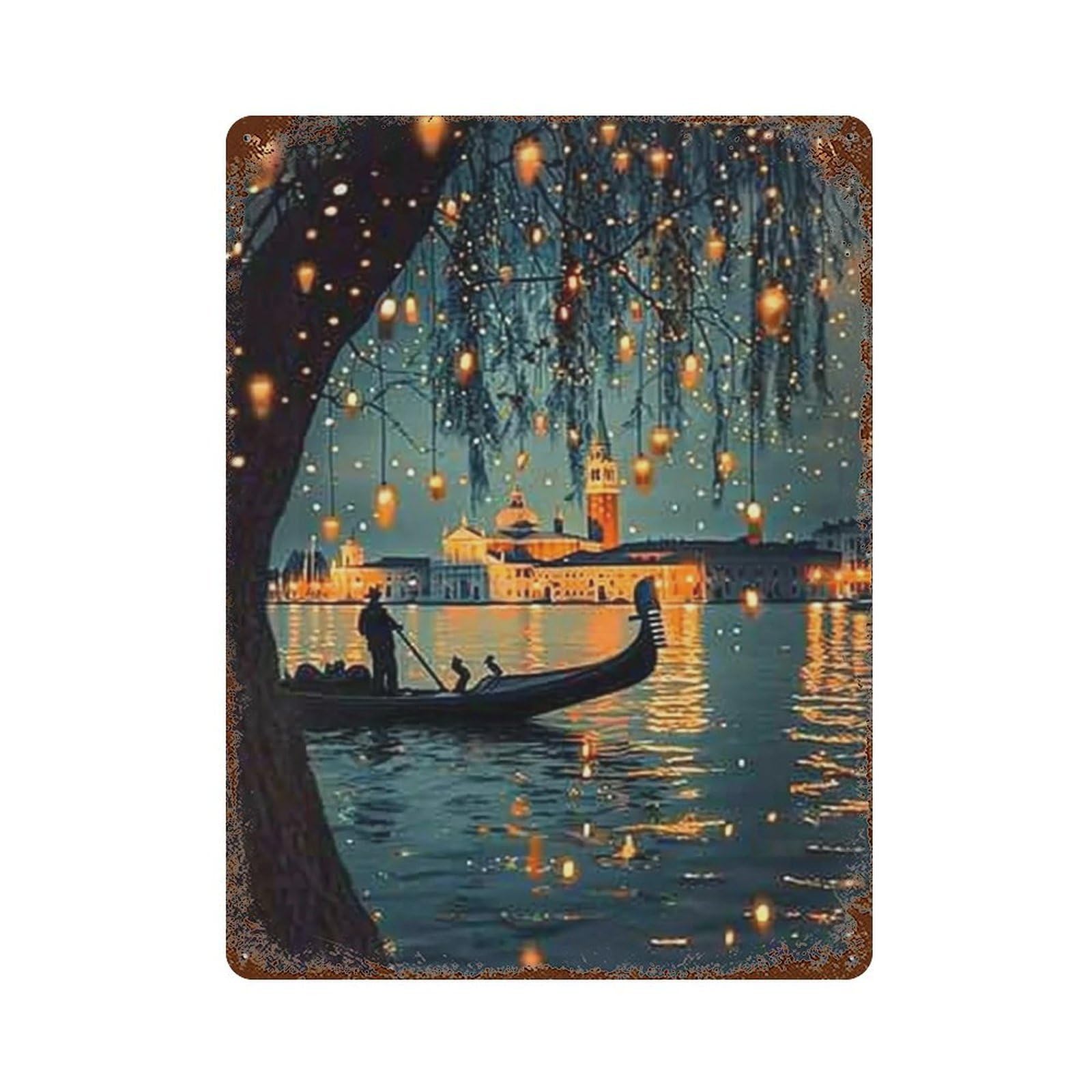 WUJHGRSG Impressionist Venice Lantern Lagoon 01 Wall Art Retro Iron Vintage Metal Tin Sign Poster Modern Decor for Home Cofffee Club Bar Shop Style 40x30cm