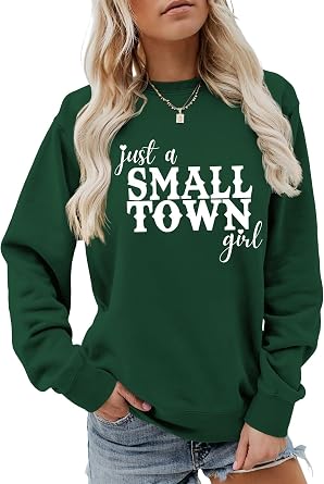 Just A Small Town Girl Nostalgic Sweatshirt - Womens Vintage Style Crewneck Long Sleeve Pullover Top