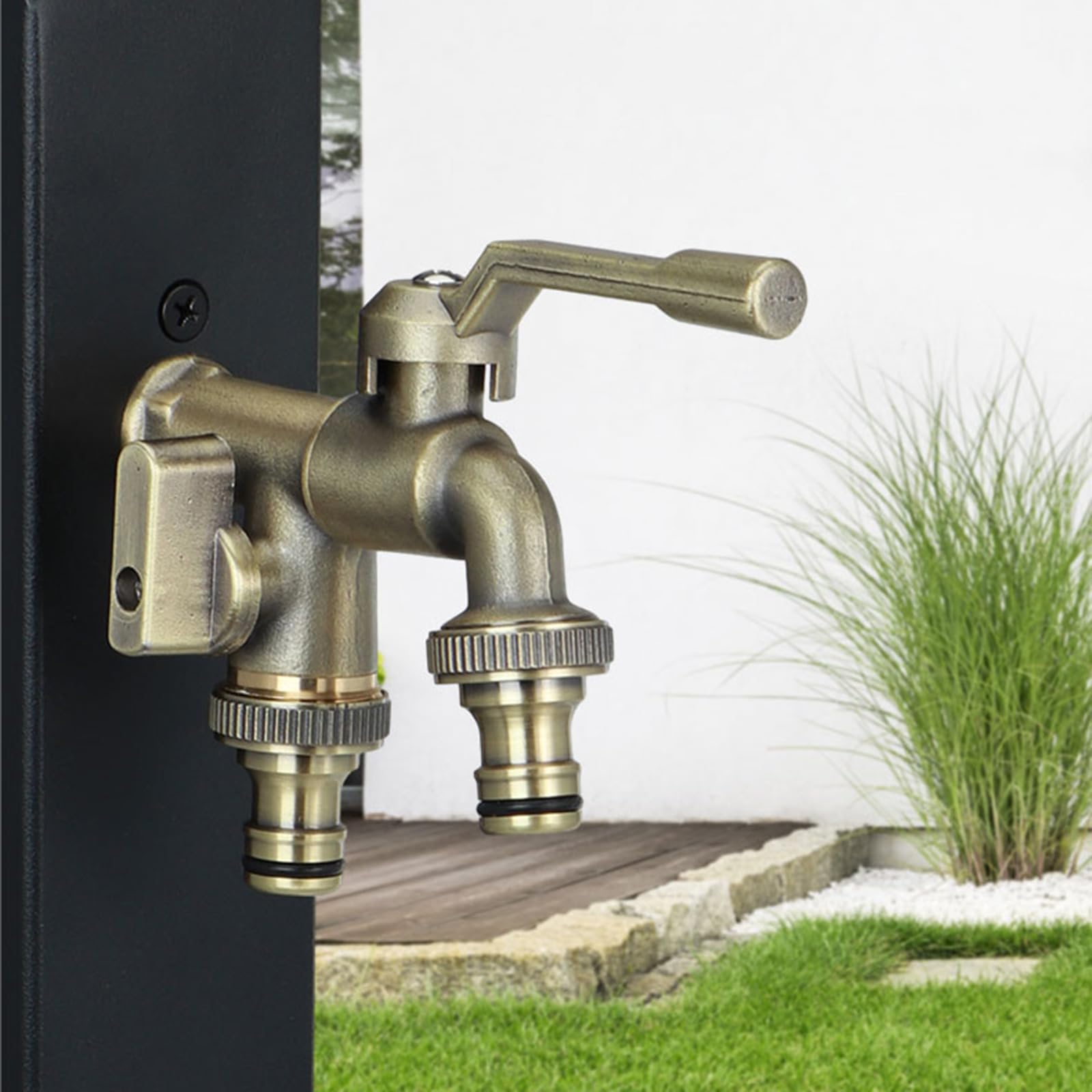 Rubinetto da Giardino Antigelo Valvola A Sfera in Ottone Doppio Rubinetto da 1/2 Pollice per Giardino, Irrigazione,Verde Retrò