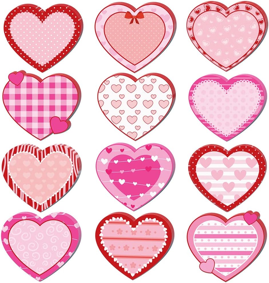 240Pcs Heart Sticky Notes, Pink Red Sticky Tabs, Self-Stick Pads, Cute Memo Notes, 12 Packs 20 Sheets/Pack, Office School Study Supplies for Girls Students Teachers Kids Women Valentine's Day