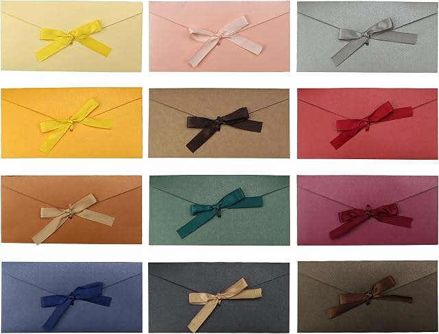 wocpvm 12 Pcs Coloured Envelopes Gift Envelopes Colorful Mini Envelopes Retro Envelopes with Ribbons for Christmas, Thanksgiving, Wedding, Birthday Party Supplies