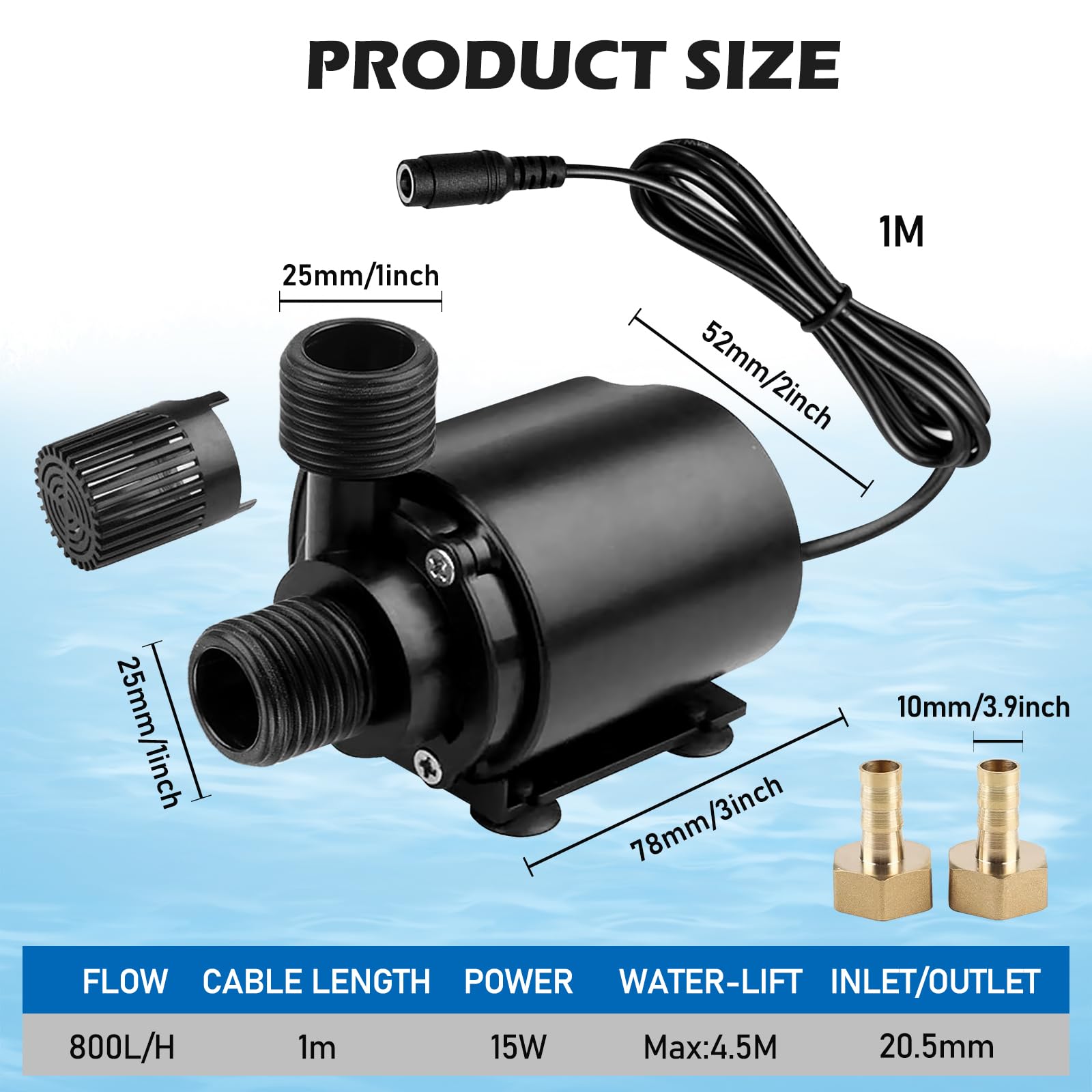 Pompa dell'acqua 12 V, 800 l/h, 5 m, piccola pompa dell'acqua con regolazione della velocità, pompa per laghetto, pompa sommergibile, pompa per acquario, pompa per fontane, sistema di circolazione