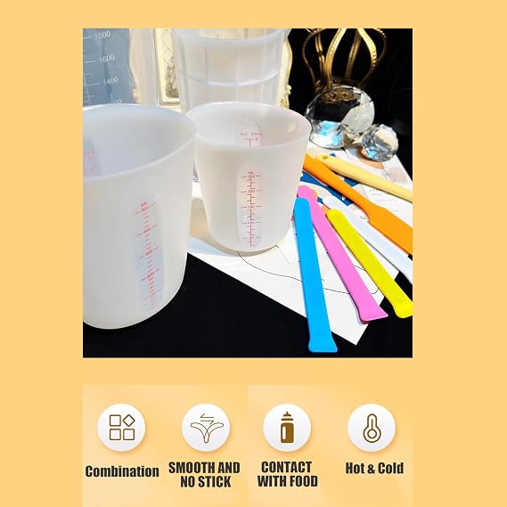 wugongshan 2 Pcs 250 ml/500 ml Silicone Measuring Cups, Silicone Reusable Mixing Pouring Measure Cups, Melt Stir Squeeze & Pour Measuring Cups for Epoxy Resin Casting Moulds Cups (White)