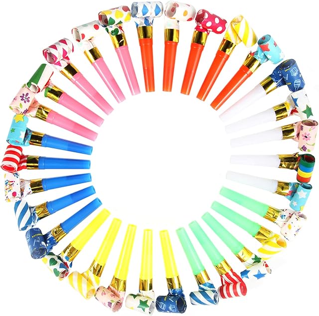 Siumir 100 x Blowouts Noisemakers - Funny Party Blowouts Blowers for Kids, Assorted Color (Pattern)