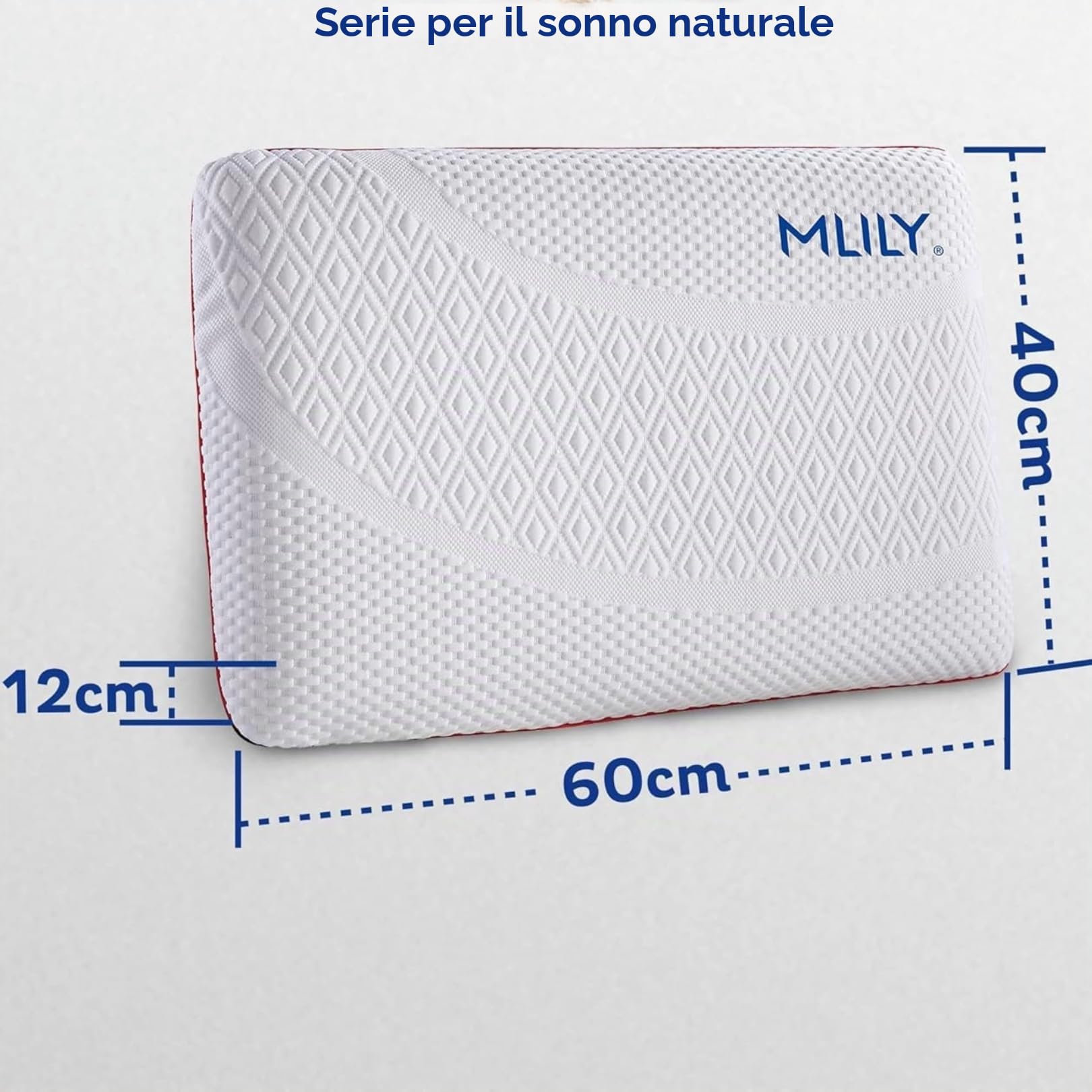 MLILY Cuscino in memory foam, cuscino cervicale, cuscino ortopedico in memory foam, 60 x 40 x 12 cm, con rivestimento lavabile