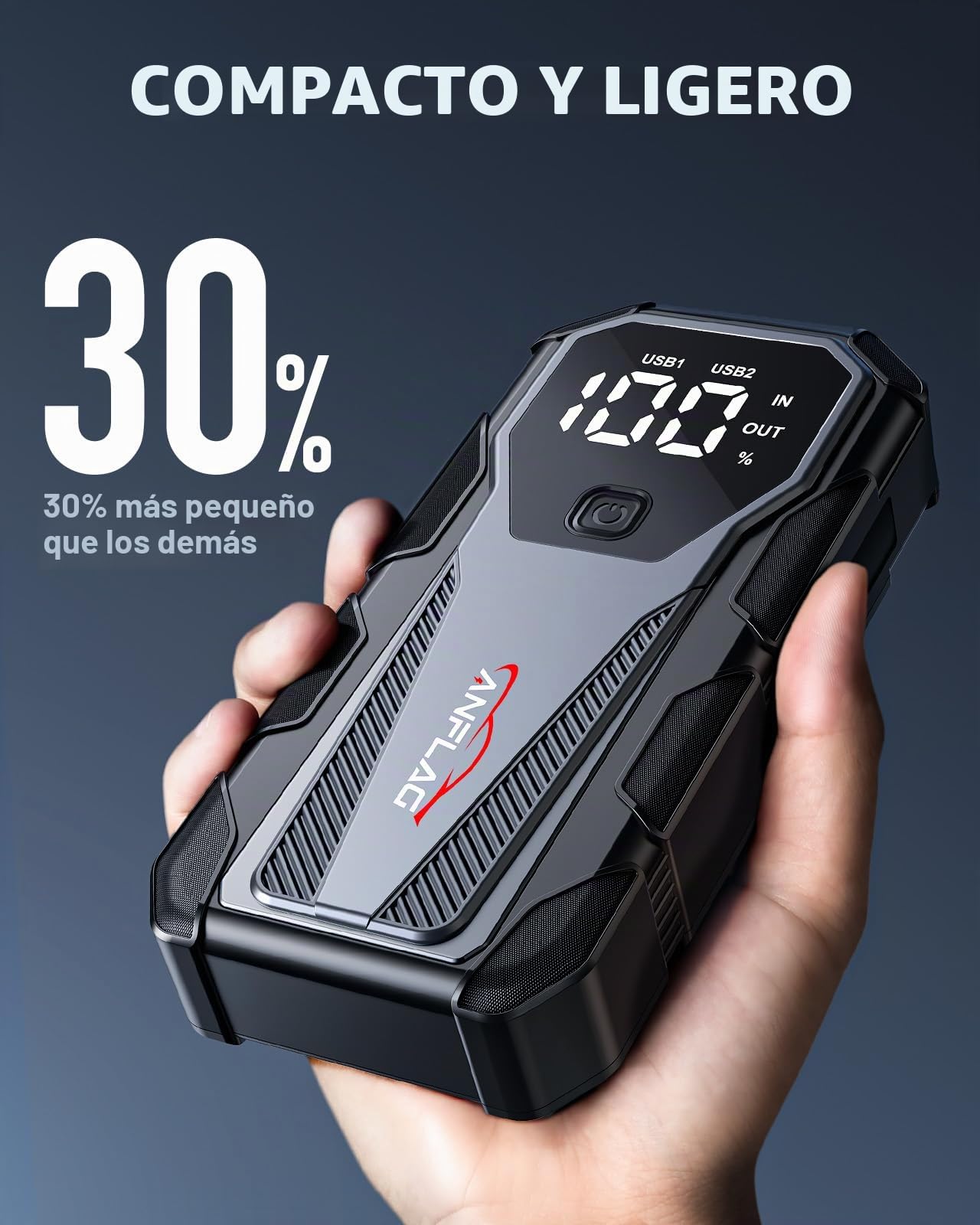 Arrancador de Coches, 6000A 12V Arrancador de Baterias de Coche, para All Gasolina o 10L Diesel, Linterna LED,Carga Rápida, Pantalla LCD Extragrande