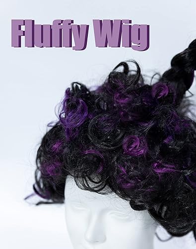 Miniatura 5 de Peluca de bruja negra y morada, con reflejos trenzados, peluca larga y rizada para cosplay, pelucas de cabello ondulado para fiesta de Halloween