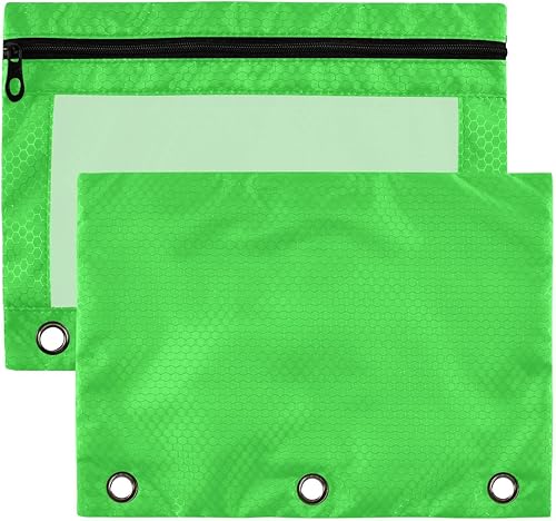 Kcldeci Estuche para lápices para carpeta de 3 anillas, bolsas de carpetas verde lima con cremallera a granel, estuche portalápices con ventana