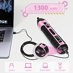 JENABOM Tournevis électrique rose sans fil, 3.6V Tournevis rechargeable, 5N.m Max Torque, 4-Gear Torque, LED Lumière, 105PCS,Ensemble d'alimentation électrique portable, pour les femmes à domicile DIY