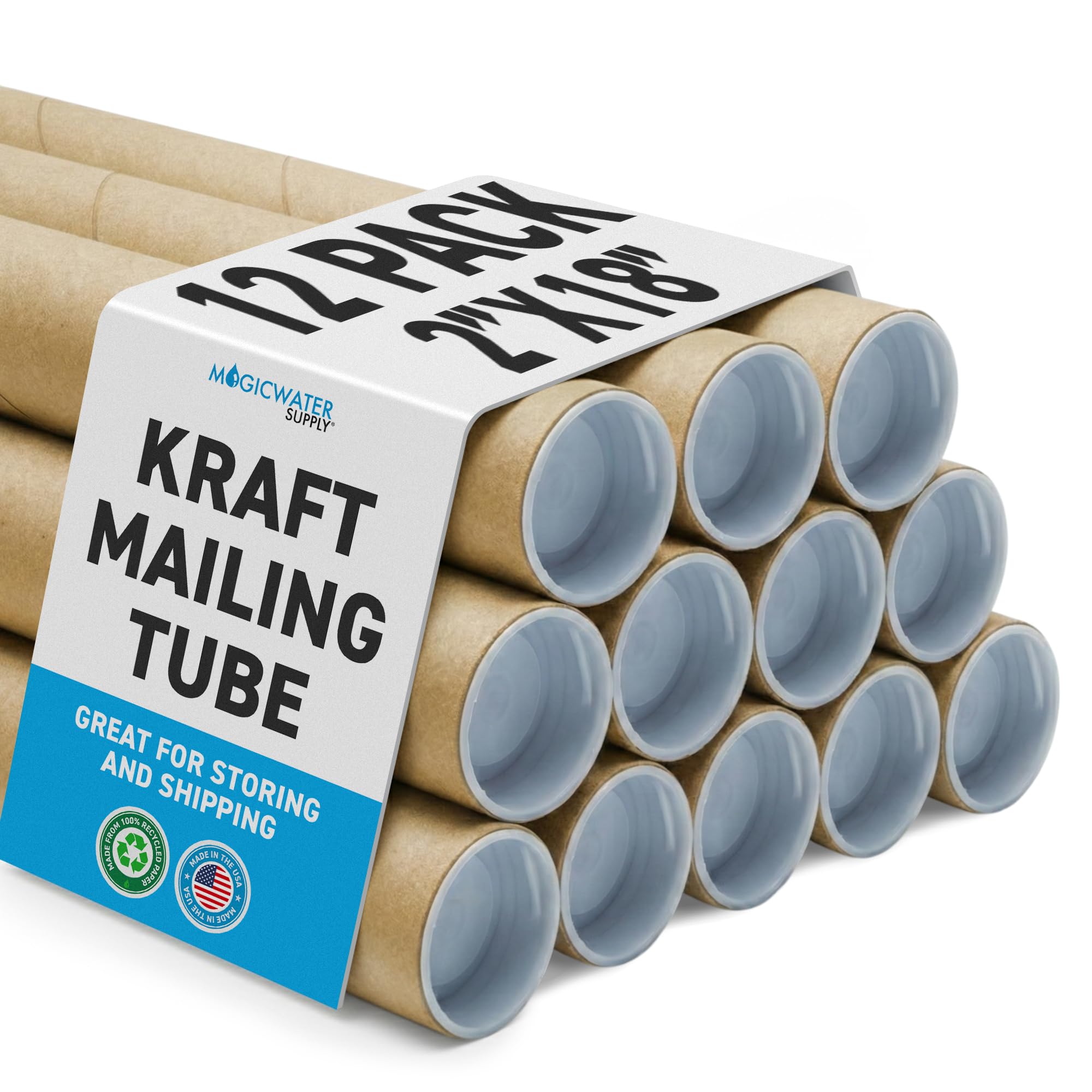 Mailing Tubes with Caps, 2 inch x 18 inch (12 Pack) | MagicWater Supply