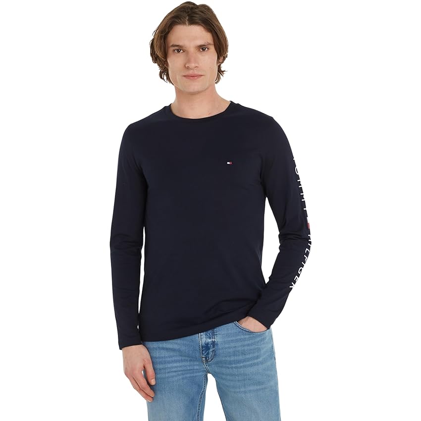 Tommy Hilfiger Tommy Logo Long Sleeve Tee Mw0mw09096, Magliette a Maniche Lunghe Uomo, Blu (Desert Sky), XS