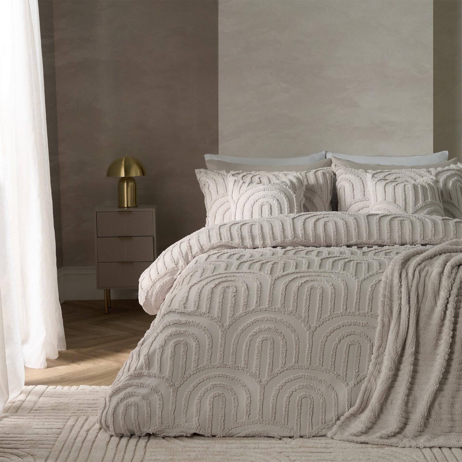 Ohs Stone Beige Bedding Quilt Covers King Size Tufted Arches, Super Soft Cosy Warm Decorative King Size Duvet Cover Sets Stylish Comfy Easy Care Duvet Cover Sets With Matching Pillowcases,