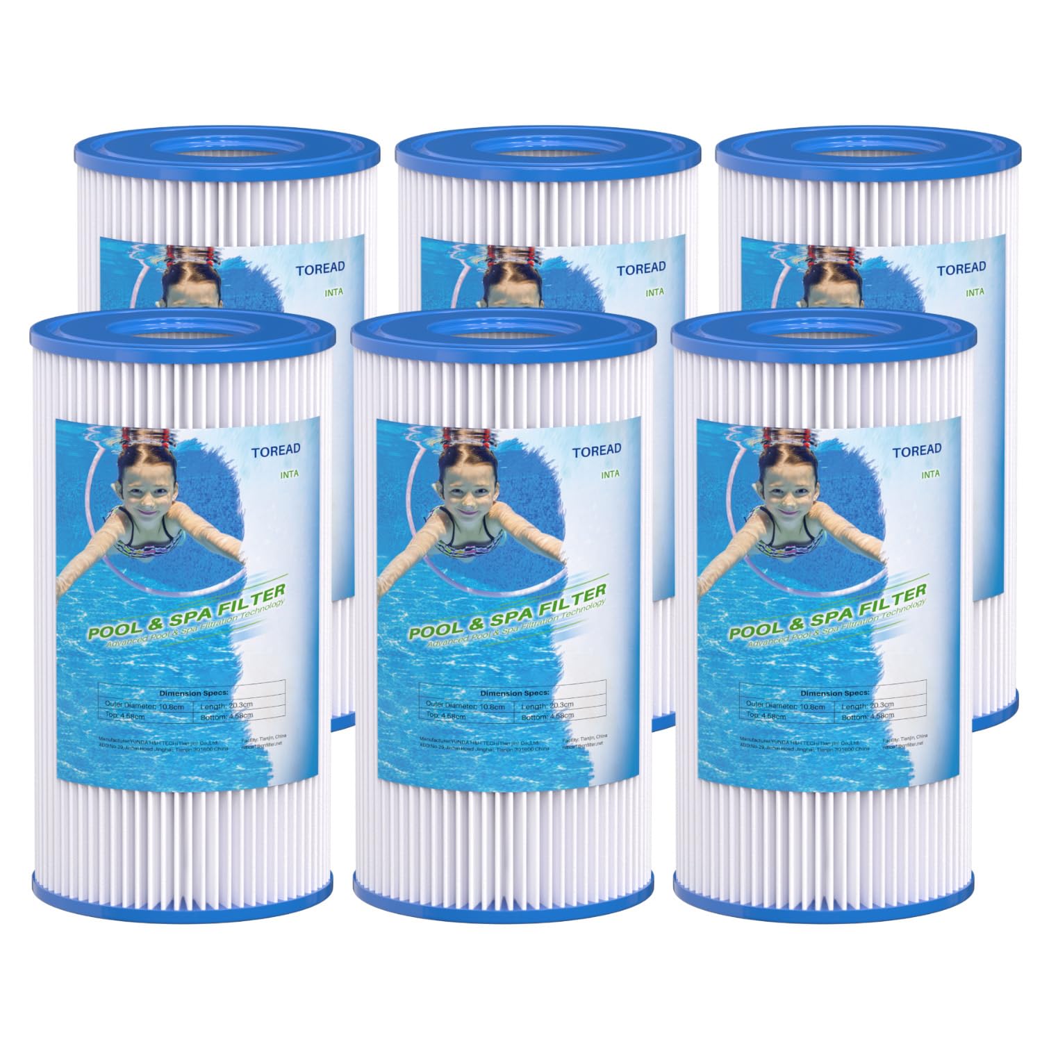 TOREAD Lot de 6 cartouches de filtre pour piscine "A", cartouches de filtre à eau - Type A ou C pour pompe à piscine Intex (29000E/59900E) - Accessoires pour système de filtration - Cartouche
