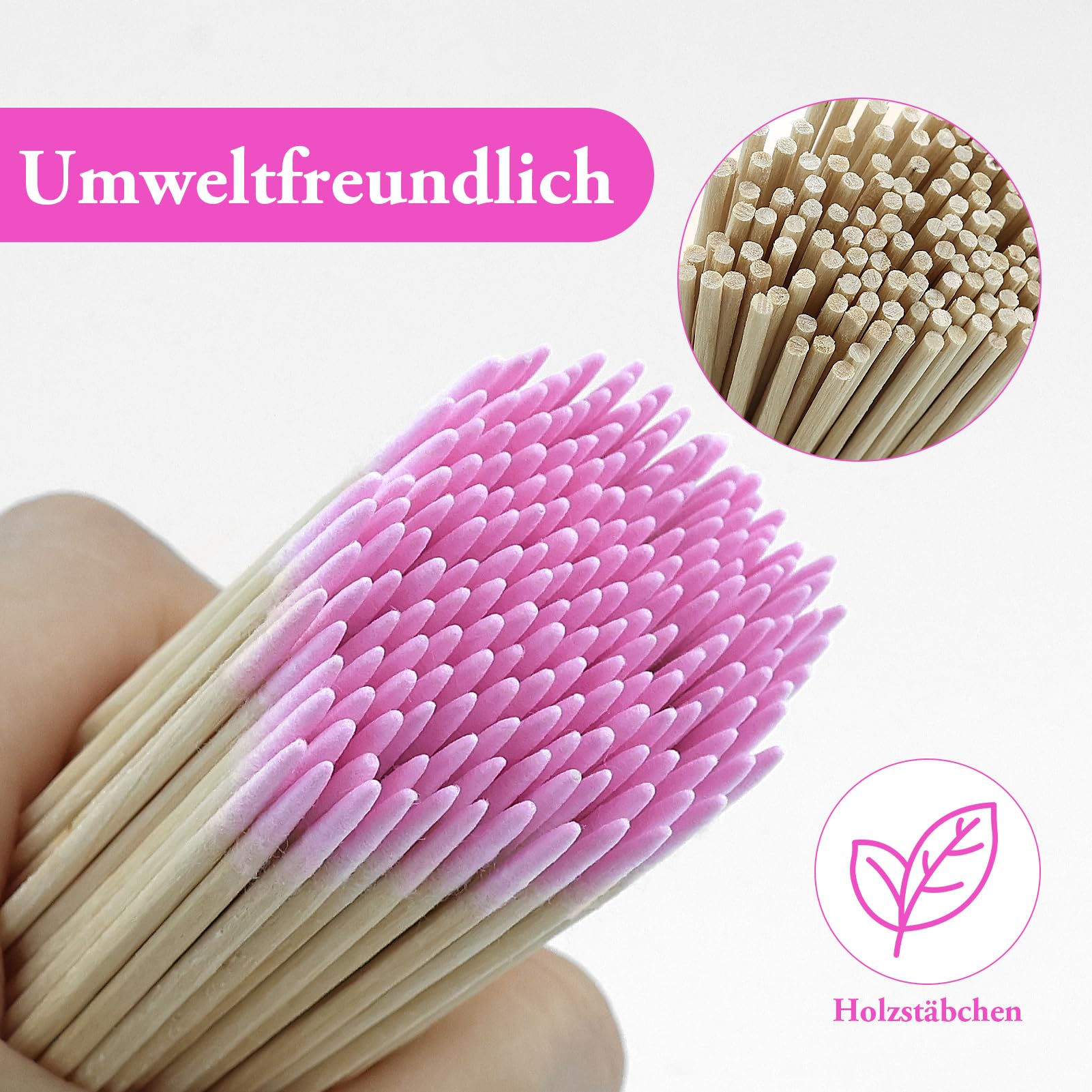 Lot de 200 cotons-tiges de 7 cm avec pointe pointue, bâtonnets de nettoyage en bois pour tatouage, sourcils, ongles (rose)