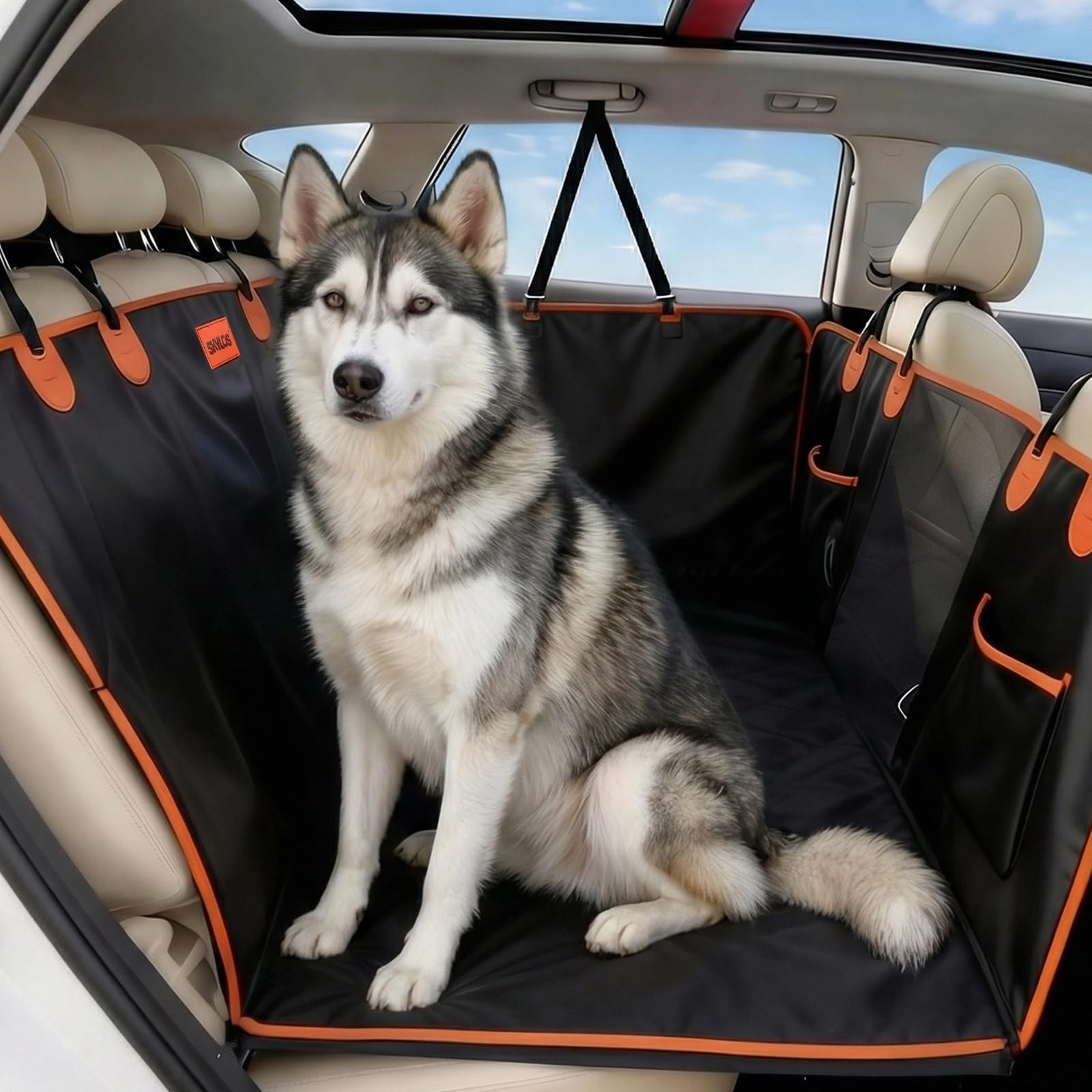 Skylos Back Seat Extender for Dogs, Waterproof Dog Car Seat Cover with Hard Bottom, Foldable Back Seat Cover for Dogs with Non Slip Base, Cars, SUVs and Trucks 147 x 70 x 75 cm