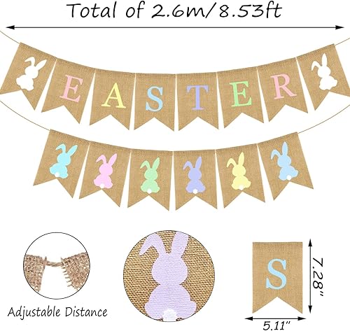 Miniatura 2 de 2 pancartas coloridas de arpillera de Pascua, guirnalda colorida de conejo, guirnalda de conejo, guirnalda rústica para fiesta de Pascua, pancarta