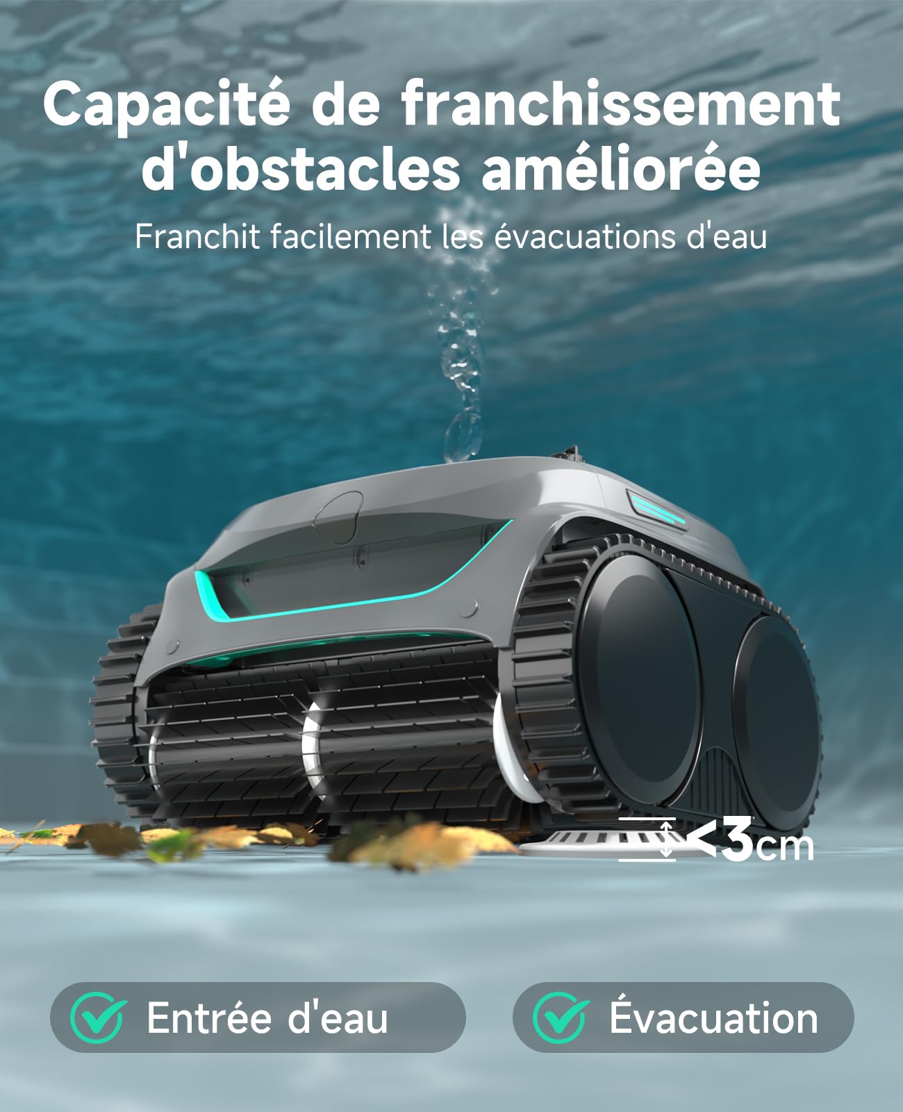 WYBOT C2 Robot Piscine sans Fil pour Piscines Enterrées 150㎡, Double Filtration, 3 Moteurs, Aspiration Puissante, Nettoyage Parois & Ligne d'eau, 180 Min, App(Vert Brume-Vert)