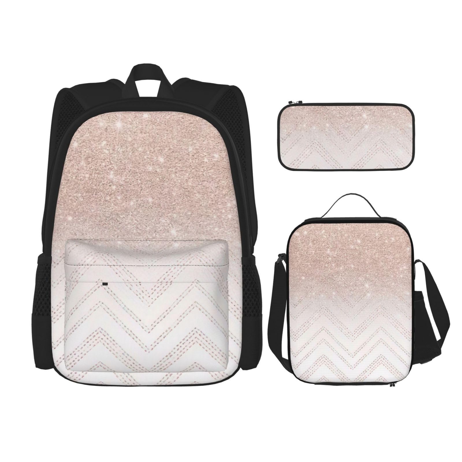 Sac à dos imprimé WURTON noir avec trousse et sac déjeuner pour ado